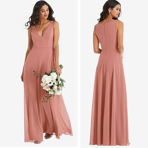 After Six Deep V-Neck Chiffon Maxi Dress in Desert Rose Size 4 NWT Bridesmaid - Picture 1 of 9